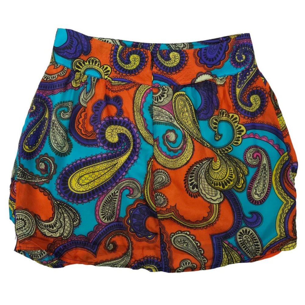 Vintage Glam Paisley Silk Mini Skirt Women S Orange Turquoise Purple Made In USA - Picture 2 of 10
